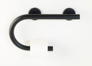 Matte black left hand designer grab bar toilet paper holder