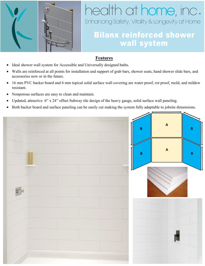 A bathroom with a shower and wall system.