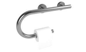 Brushed left hand designer grab bar toilet paper holder