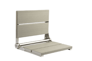 18" Driftwood Gray Bilanx shower seat with polished frame