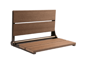 26" Walnut HDPE Bilanx shower seat with bronze frame