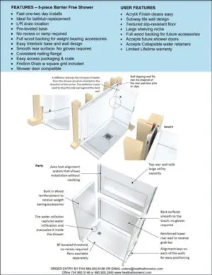 60 x 36" White RBX barrier-free shower unit with right hand drain. - Image 5